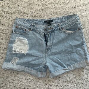 Forever 21 Light Blue Distressed Jean Shorts